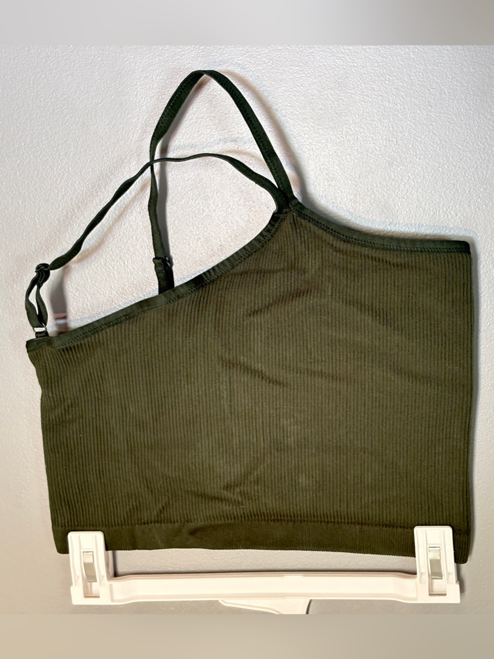 aerie One-Shoulder Ribbed Bralette in Olive Green Minimalist